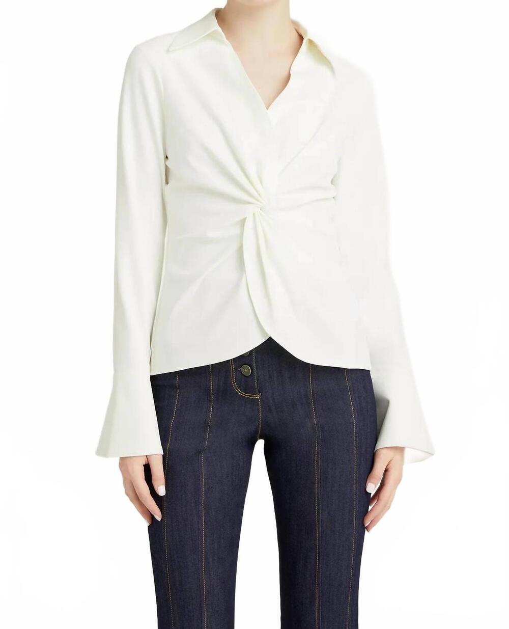 NEW CINQ A SEPT mckenna twist front long sleeve top in ivory